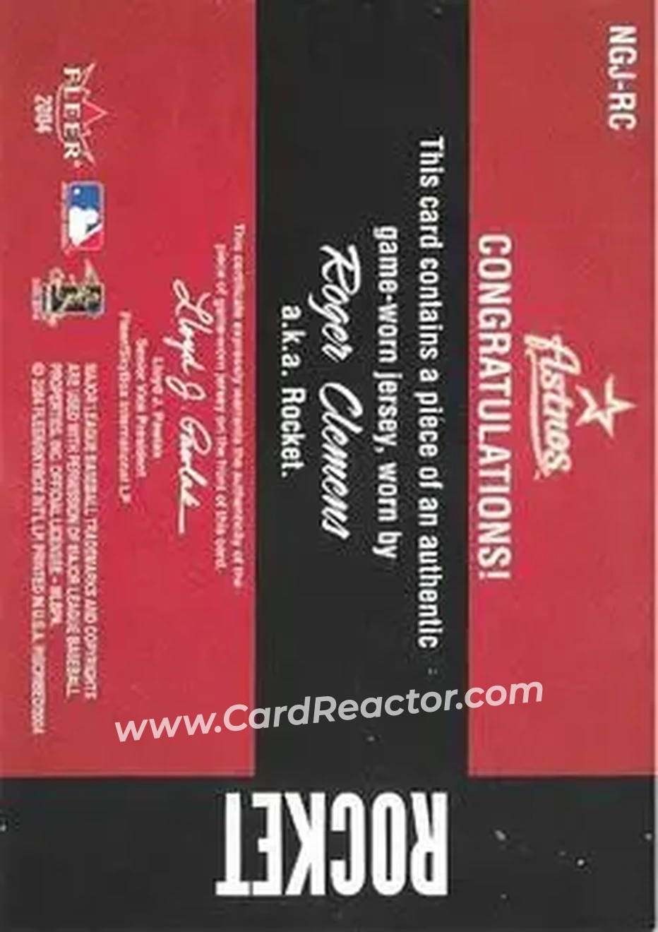 2004 Fleer InScribed - Names of the Game Material Copper #NGJ-RC - Roger Clemens - Houston Astros - Back
