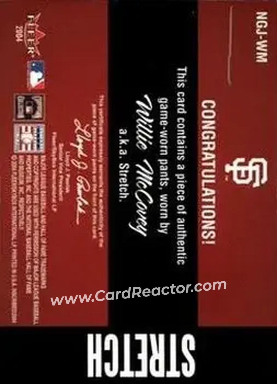 2004 Fleer InScribed - Names of the Game Material Copper #NGJ-WM - Willie McCovey - San Francisco Giants - Back