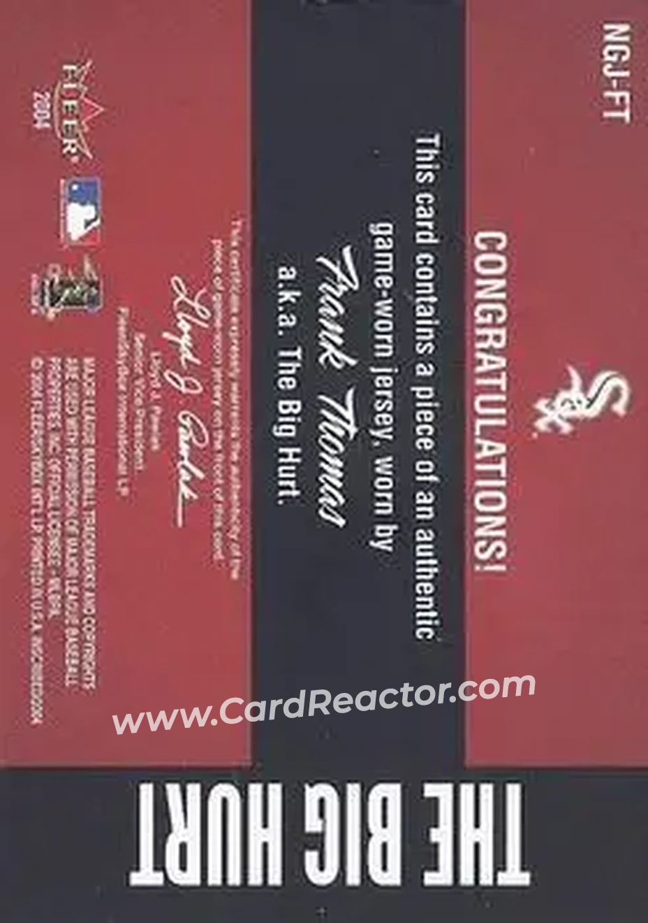 2004 Fleer InScribed - Names of the Game Material Gold #NGJ-FT - Frank Thomas - Chicago White Sox - Back 2004 Fleer InScribed - Names of the Game Material Gold #NGJ-FT - Frank Thomas - Chicago White Sox - Back