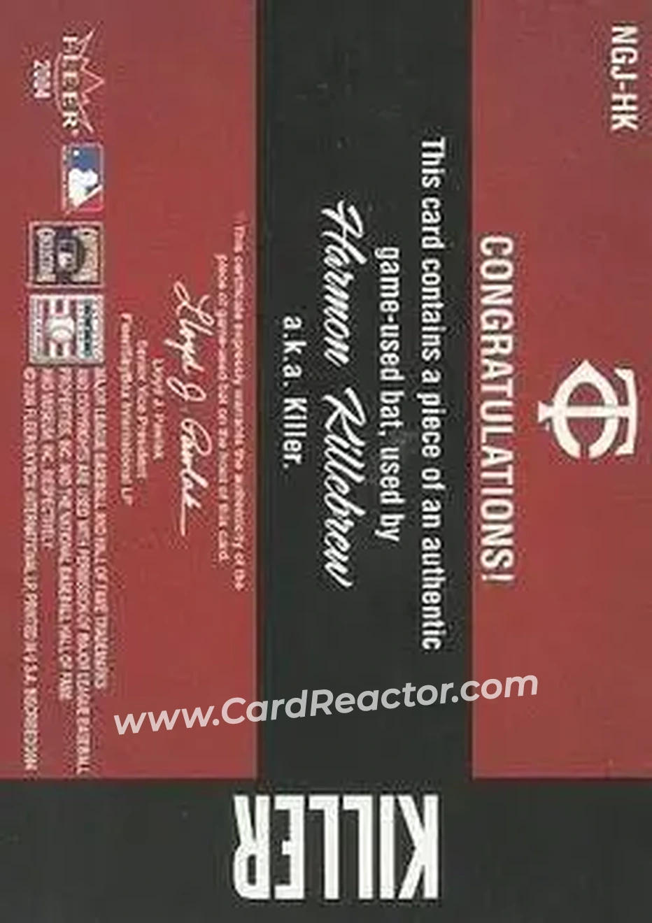 2004 Fleer InScribed - Names of the Game Material Gold #NGJ-HK - Harmon Killebrew - Minnesota Twins - Back