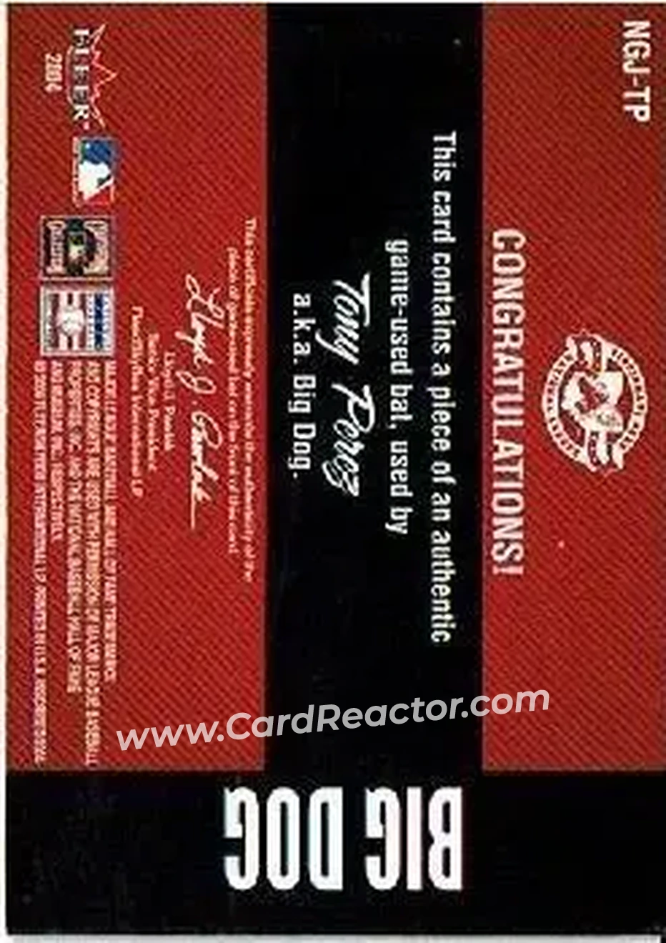 2004 Fleer InScribed - Names of the Game Material Gold #NGJ-TP - Tony Pérez - Cincinnati Reds - Back