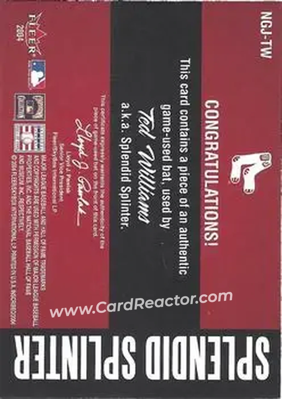 2004 Fleer InScribed - Names of the Game Material Gold #NGJ-TW - Ted Williams - Boston Red Sox - Back