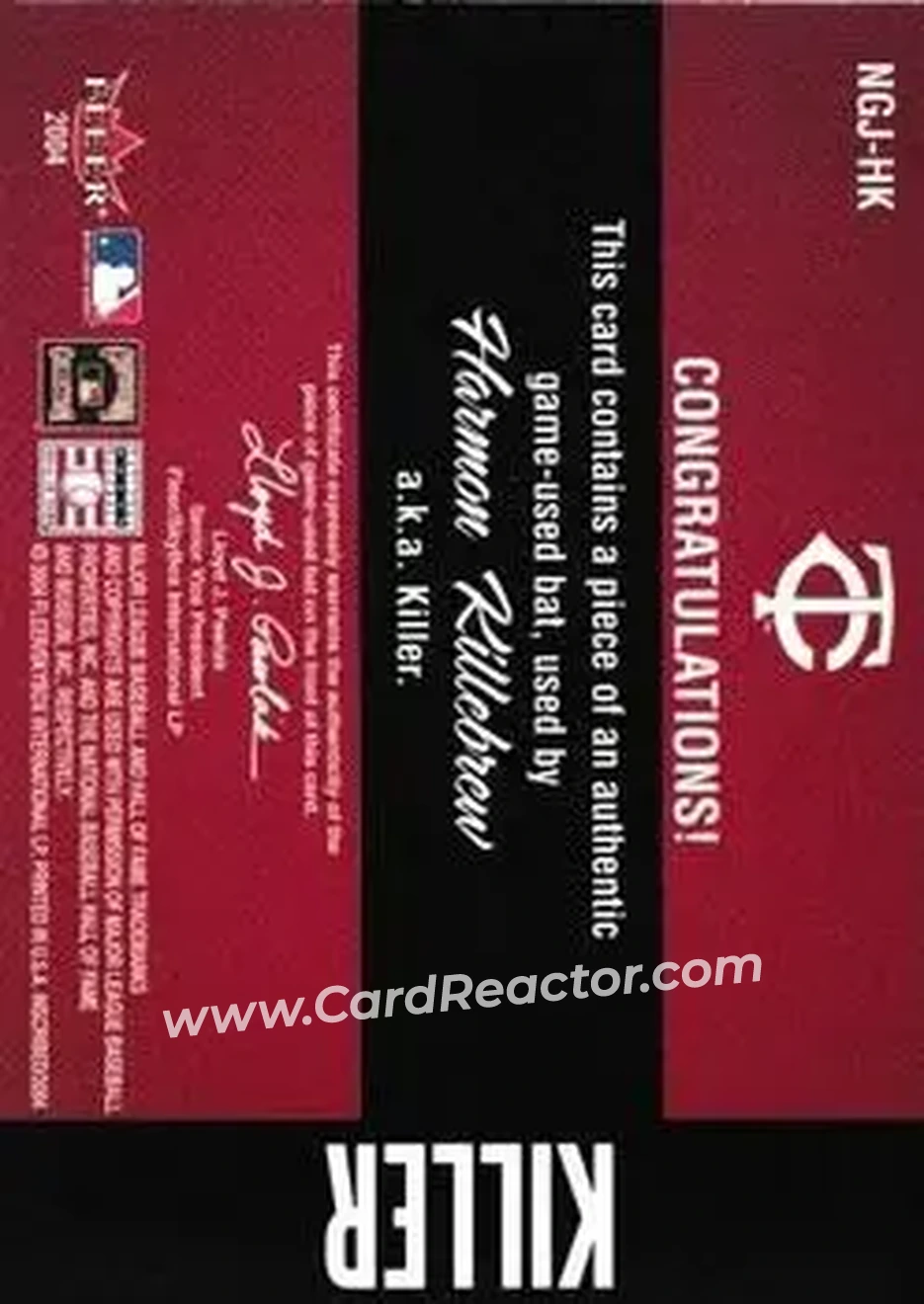 2004 Fleer InScribed - Names of the Game Material Red #NGJ-HK - Harmon Killebrew - Minnesota Twins - Back