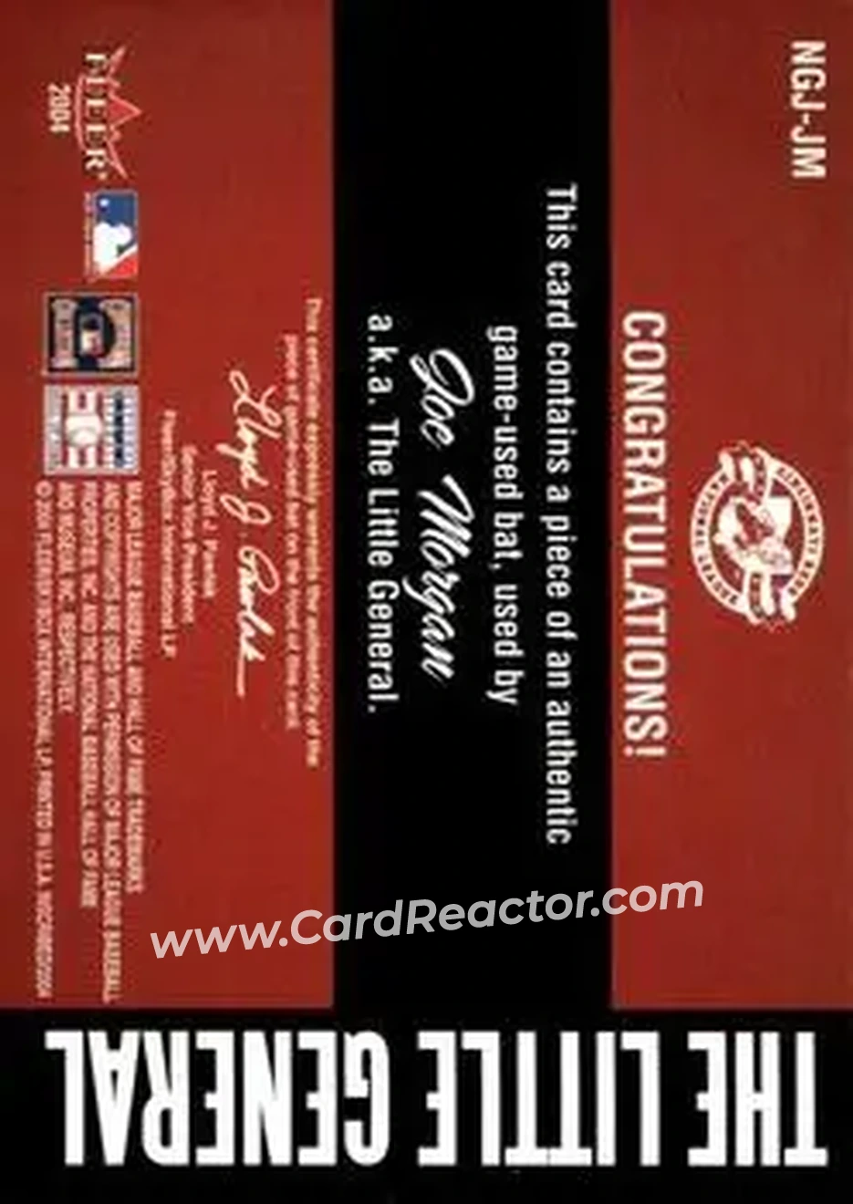2004 Fleer InScribed - Names of the Game Material Red #NGJ-JM - Joe Morgan - Cincinnati Reds - Back