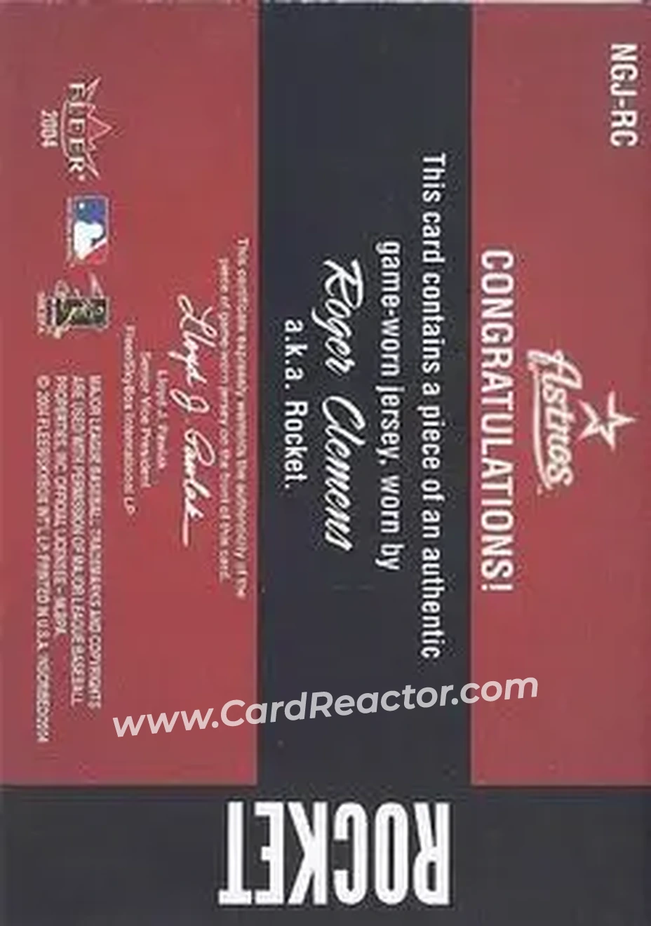 2004 Fleer InScribed - Names of the Game Material Red #NGJ-RC - Roger Clemens - Houston Astros - Back