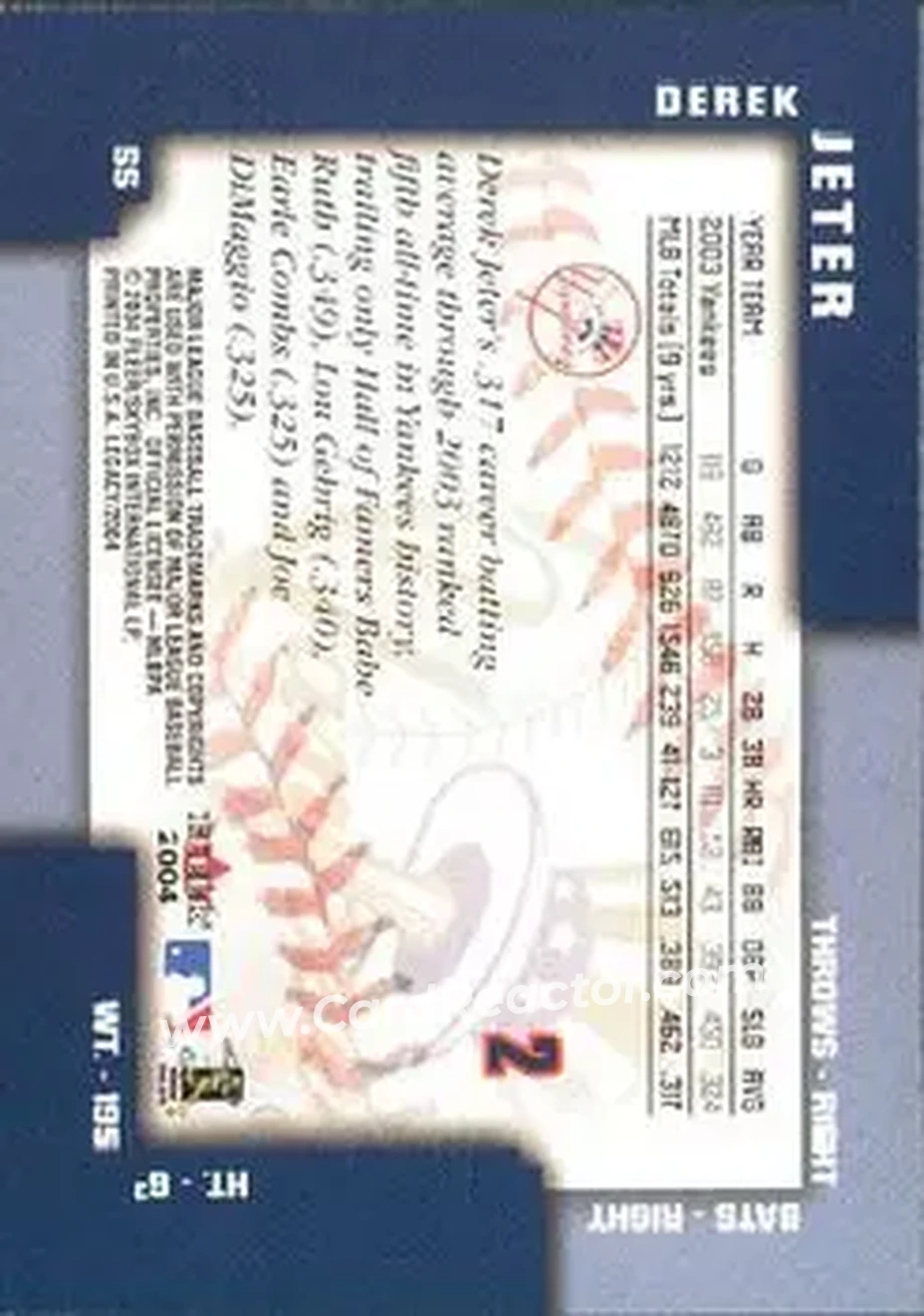 2004 Fleer Legacy #2 - Derek Jeter - New York Yankees - Back