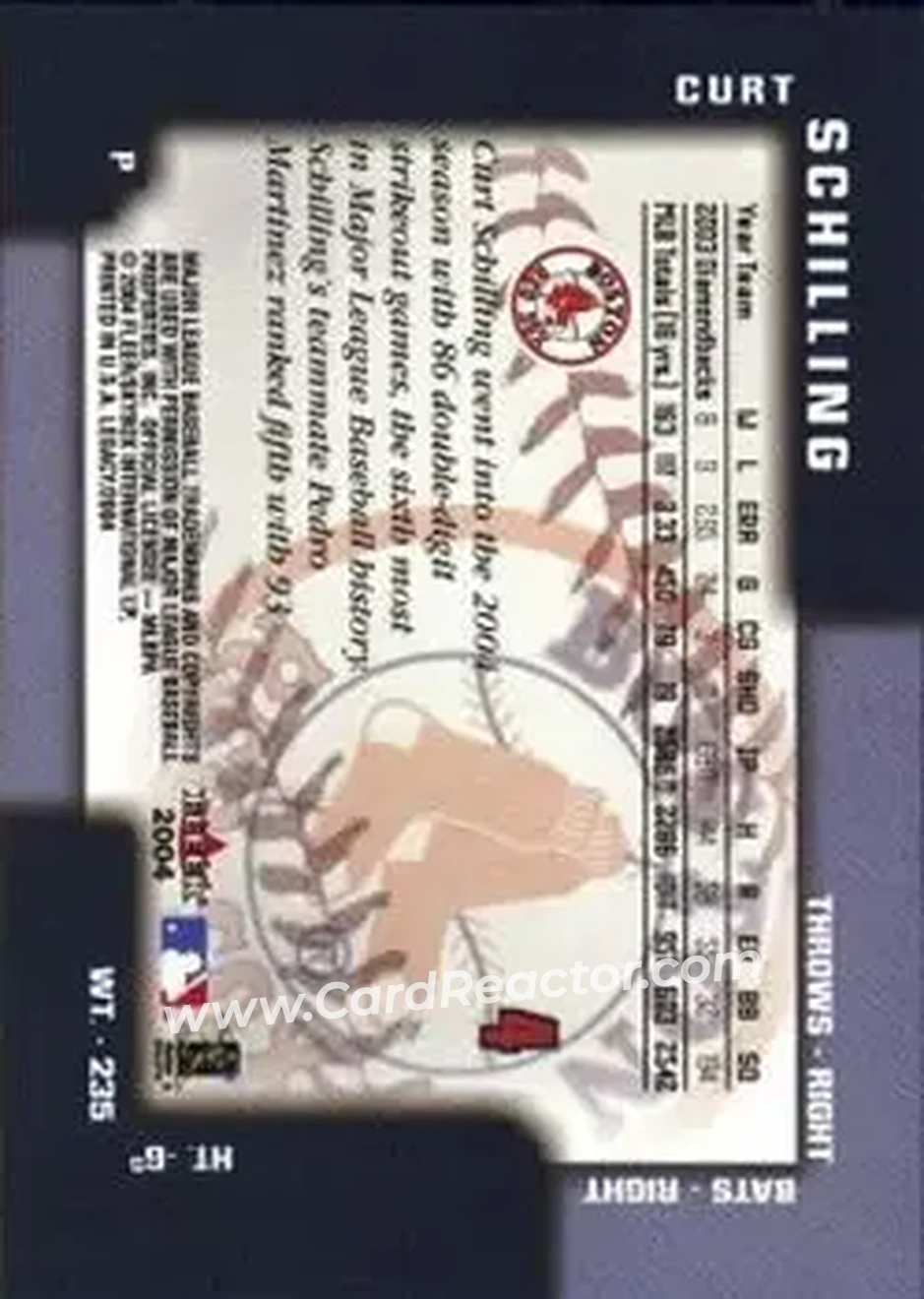 2004 Fleer Legacy #4 - Curt Schilling - Boston Red Sox - Back