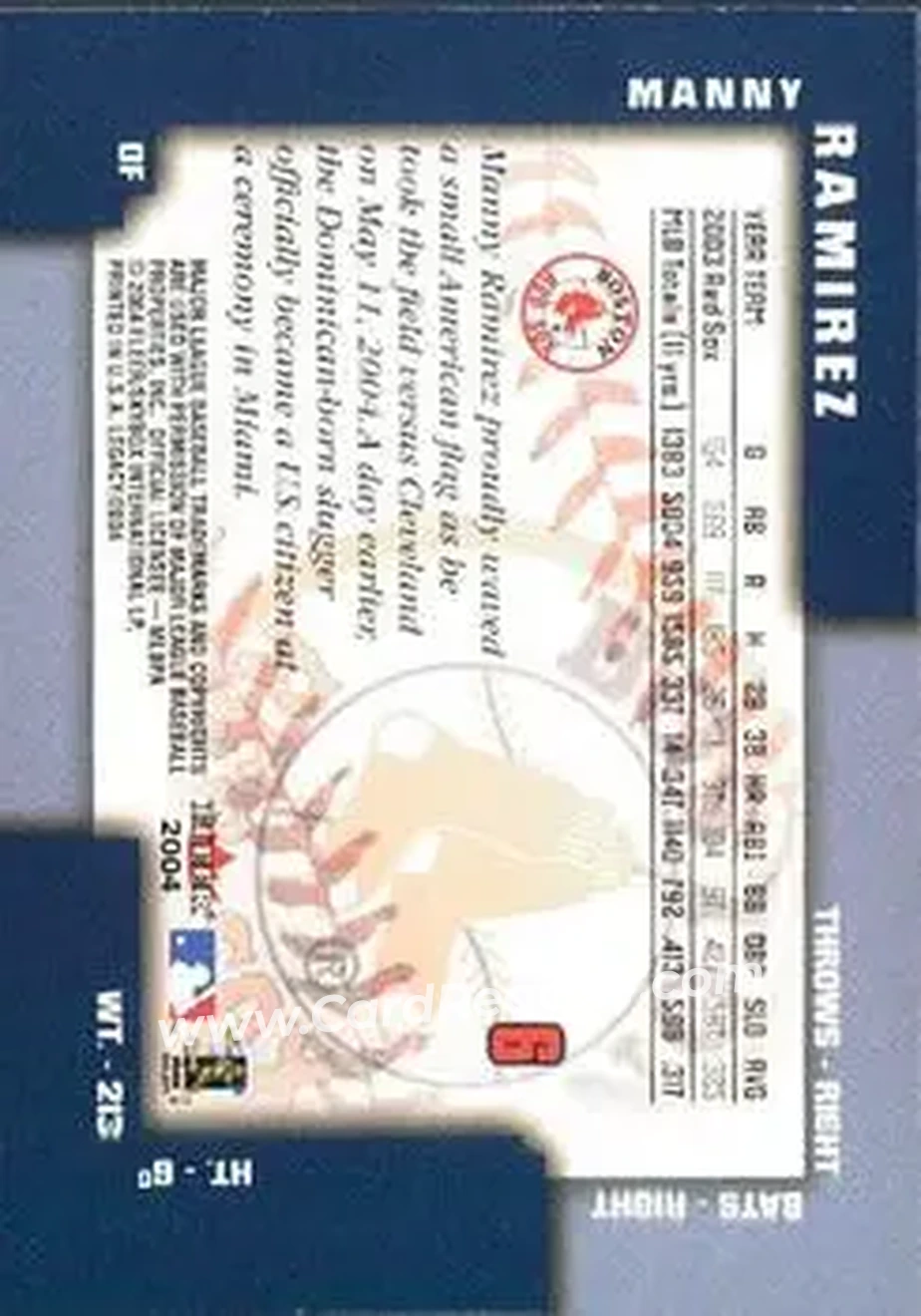 2004 Fleer Legacy #6 - Manny Ramirez - Boston Red Sox - Back