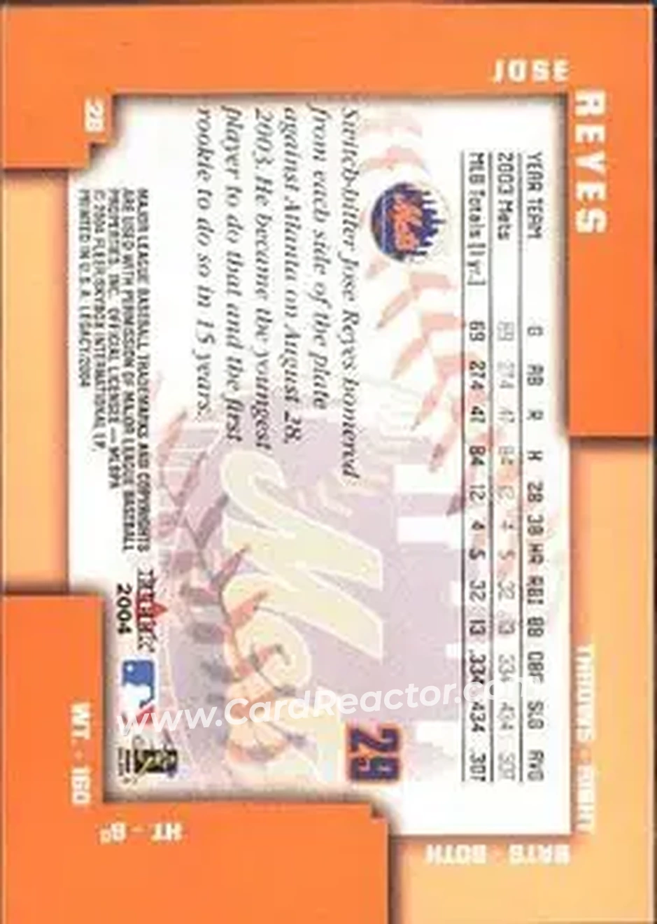 2004 Fleer Legacy #29 - Jose Reyes - New York Mets - Back
