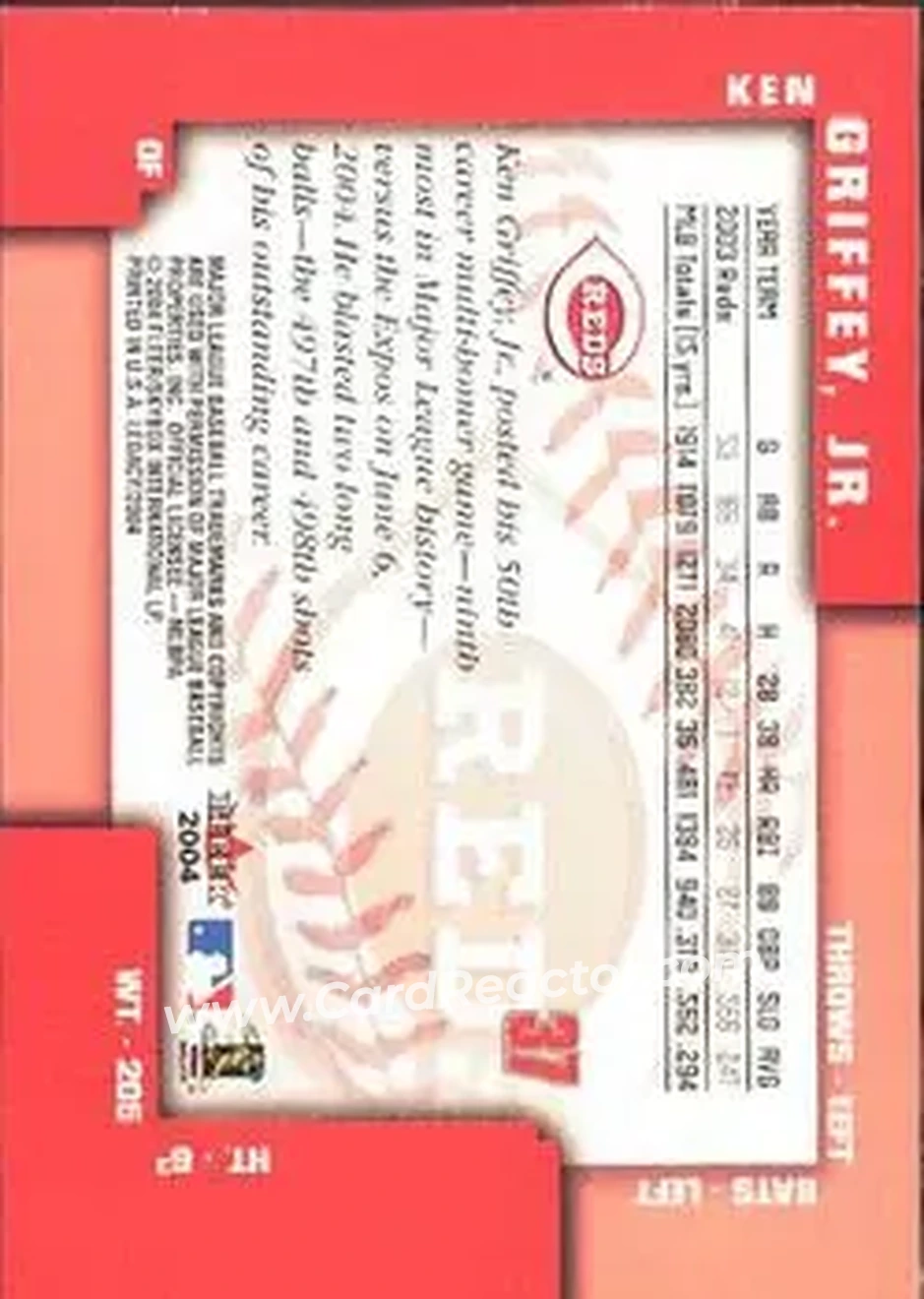 2004 Fleer Legacy #37 - Ken Griffey Jr. - Cincinnati Reds - Back 2004 Fleer Legacy #37 - Ken Griffey Jr. - Cincinnati Reds - Back