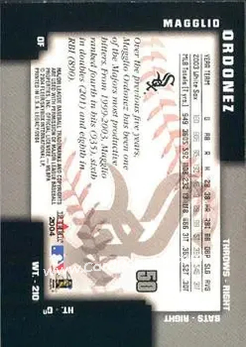 2004 Fleer Legacy #50 - Magglio Ordonez - Chicago White Sox - Back