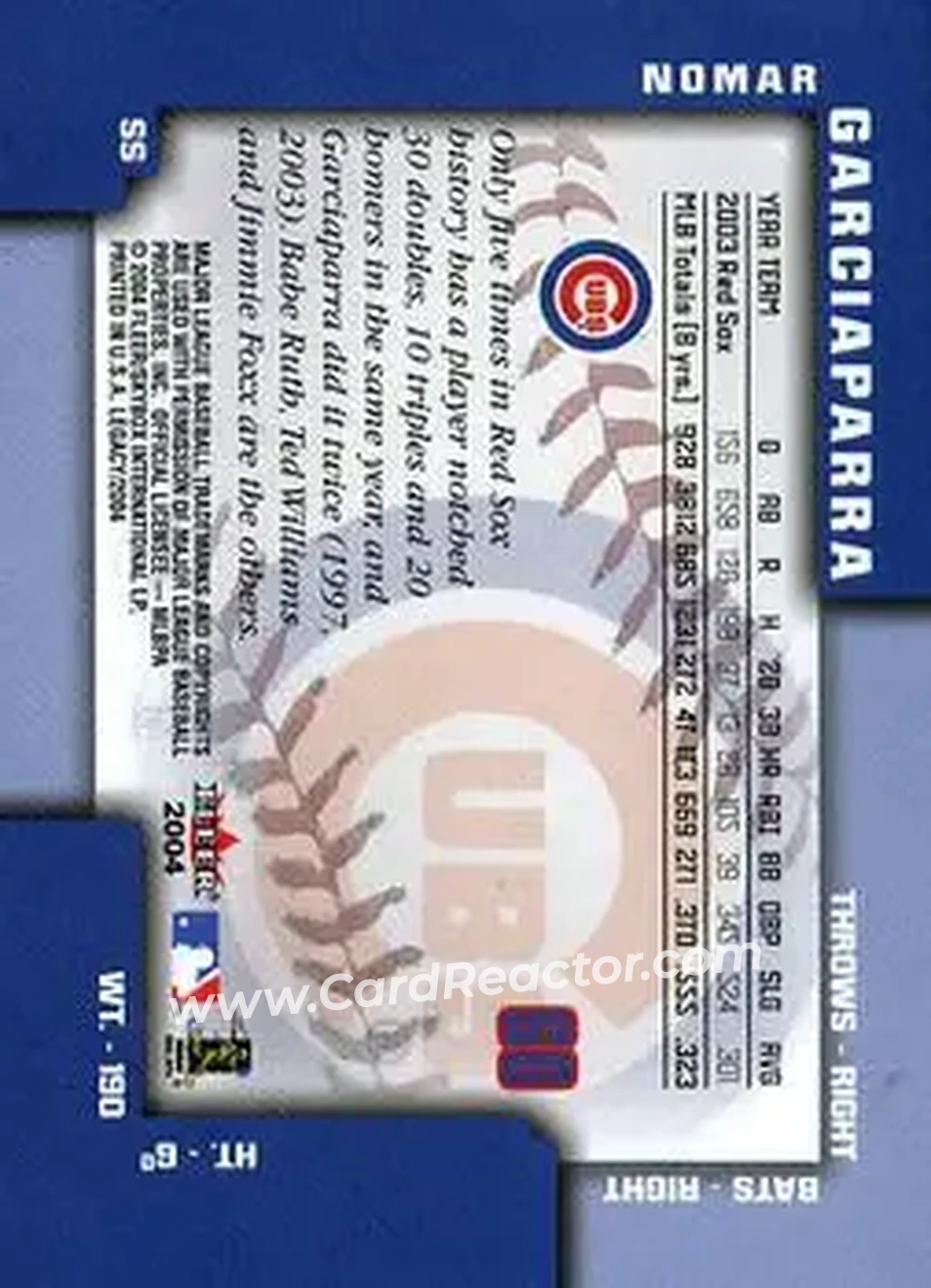 2004 Fleer Legacy #60 - Nomar Garciaparra - Chicago Cubs - Back
