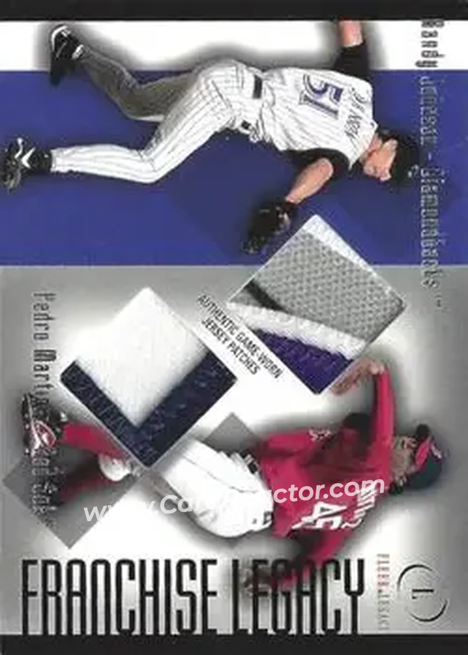 2004 Fleer Legacy - Franchise Dual Patch #FL/PM-RJ - Pedro Martinez - Randy Johnson SN15, MEM - Arizona Diamondbacks - Boston Red Sox - Front 2004 Fleer Legacy - Franchise Dual Patch #FL/PM-RJ - Pedro Martinez - Randy Johnson SN15, MEM - Arizona Diamondbacks - Boston Red Sox - Front