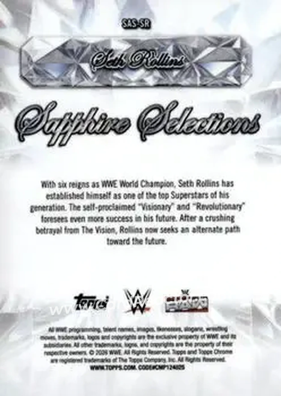 2026 Topps Chrome Sapphire Edition WWE - Sapphire Selections #SAS-SR - Seth "Freakin" Rollins - Back