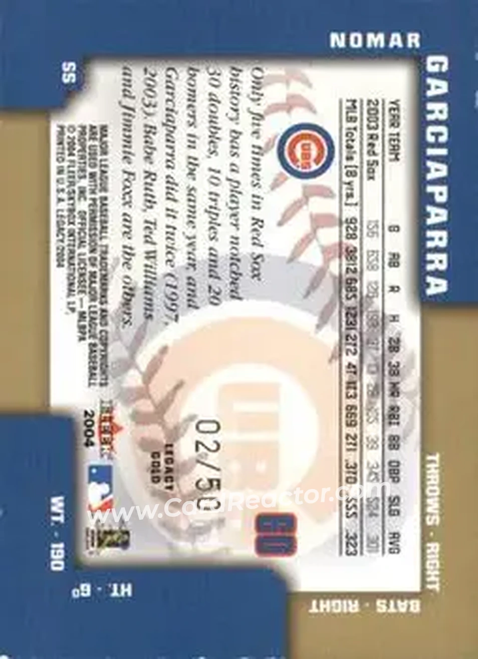 2004 Fleer Legacy - Gold #60 - Nomar Garciaparra - Chicago Cubs - Back