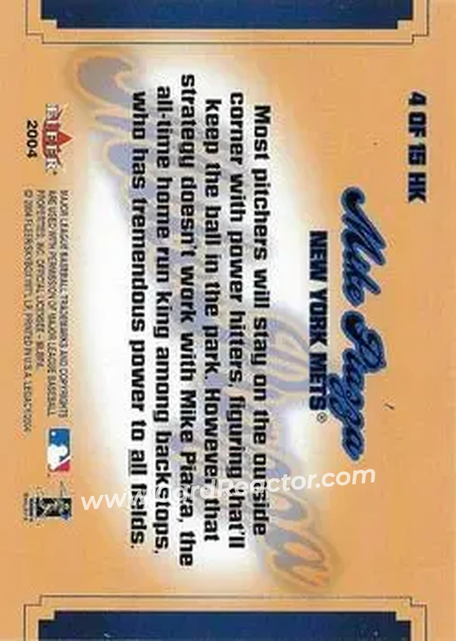 2004 Fleer Legacy - Hit Kings #4HK - Mike Piazza - New York Mets - Back