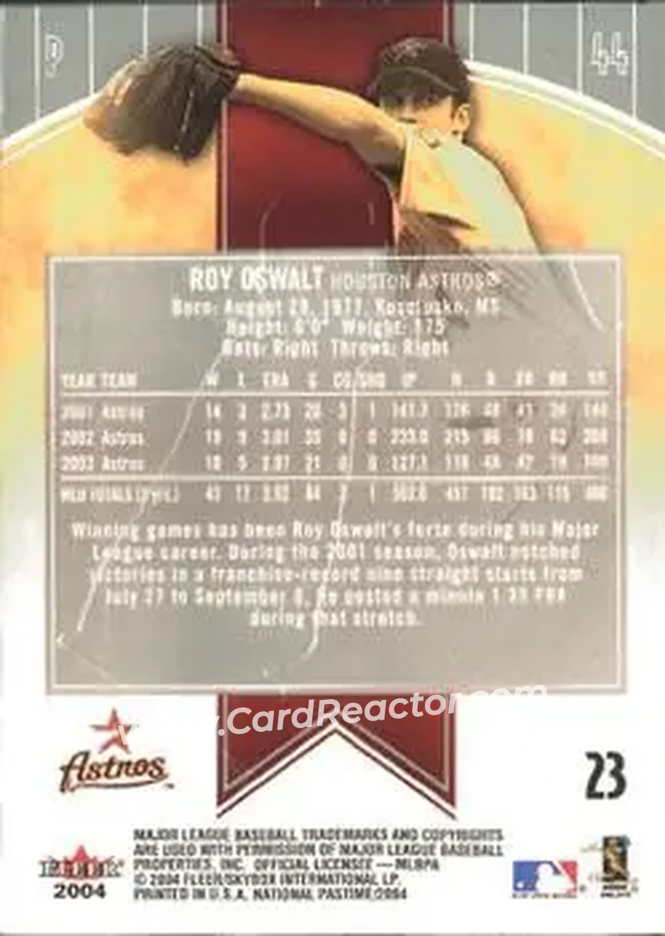 2004 Fleer National Pastime #23 - Roy Oswalt - Houston Astros - Back 2004 Fleer National Pastime #23 - Roy Oswalt - Houston Astros - Back