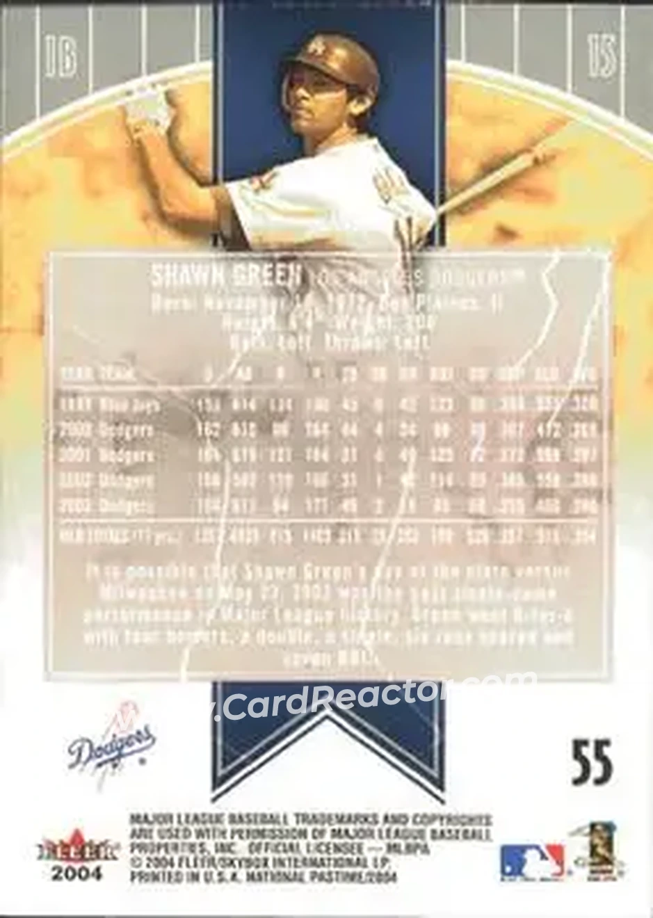 2004 Fleer National Pastime #55 - Shawn Green - Los Angeles Dodgers - Back