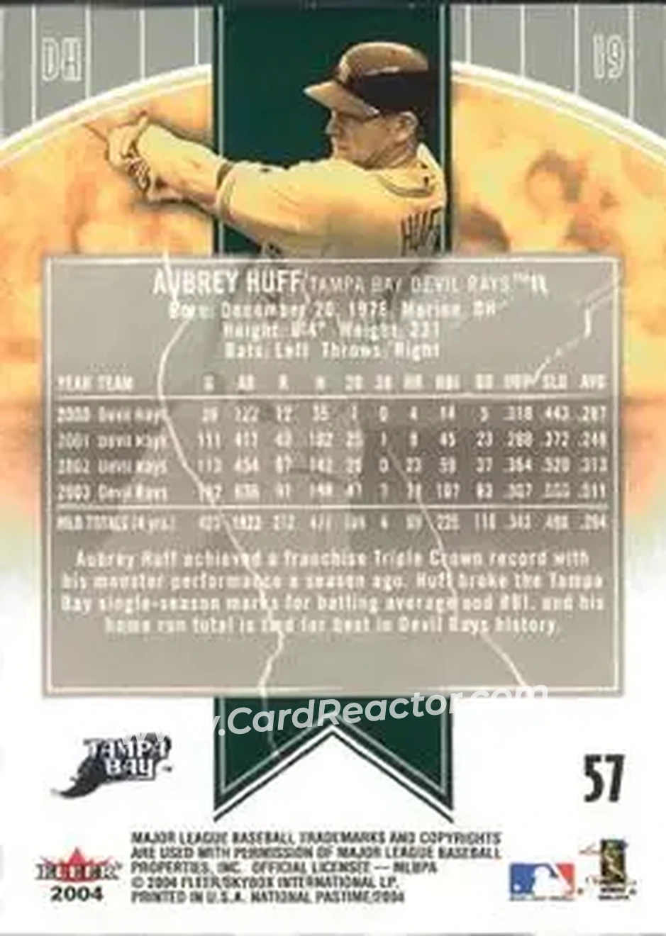 2004 Fleer National Pastime #57 - Aubrey Huff - Tampa Bay Devil Rays - Back 2004 Fleer National Pastime #57 - Aubrey Huff - Tampa Bay Devil Rays - Back