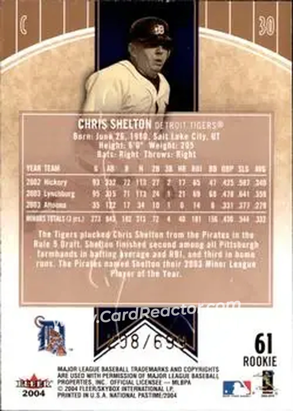 2004 Fleer National Pastime #61 - Chris Shelton - Detroit Tigers - Back 2004 Fleer National Pastime #61 - Chris Shelton - Detroit Tigers - Back