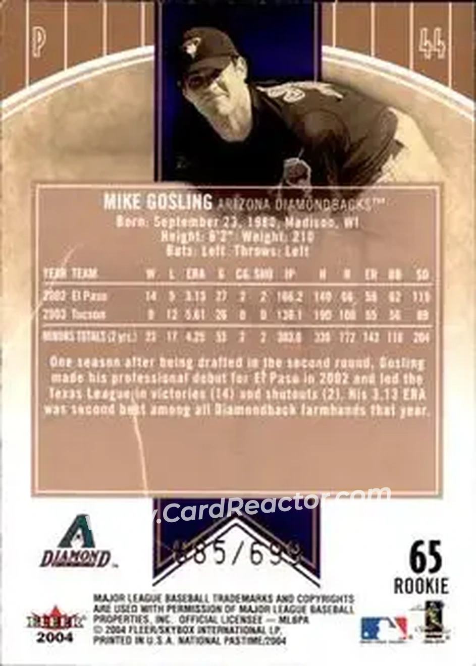 2004 Fleer National Pastime #65 - Mike Gosling - Arizona Diamondbacks - Back 2004 Fleer National Pastime #65 - Mike Gosling - Arizona Diamondbacks - Back