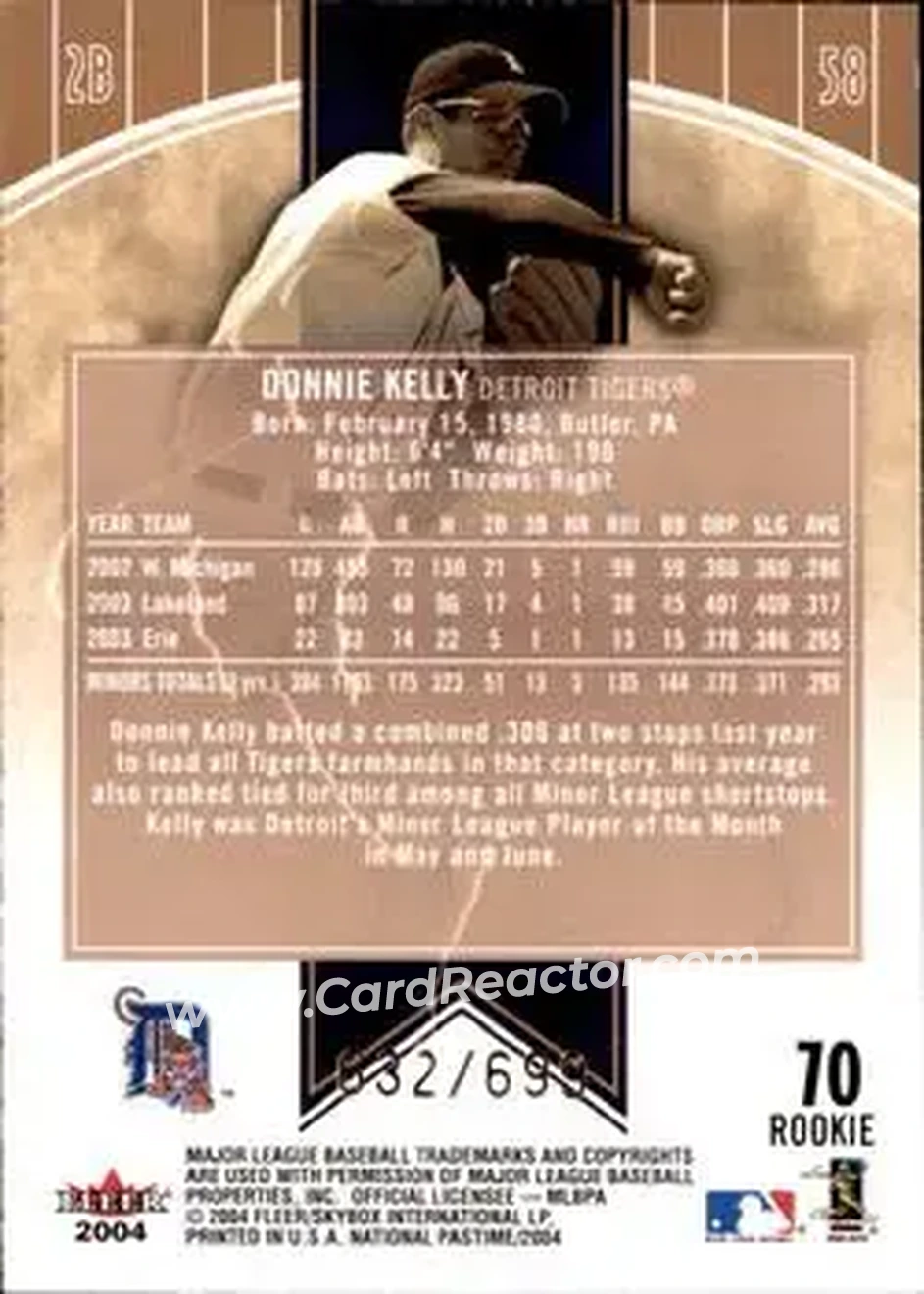 2004 Fleer National Pastime #70 - Don Kelly - Detroit Tigers - Back 2004 Fleer National Pastime #70 - Don Kelly - Detroit Tigers - Back