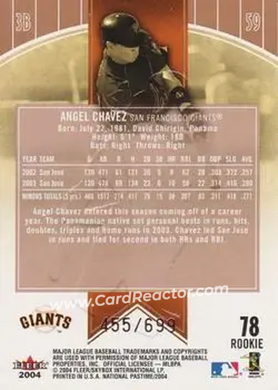2004 Fleer National Pastime #78 - Angel Chavez - San Francisco Giants - Back 2004 Fleer National Pastime #78 - Angel Chavez - San Francisco Giants - Back