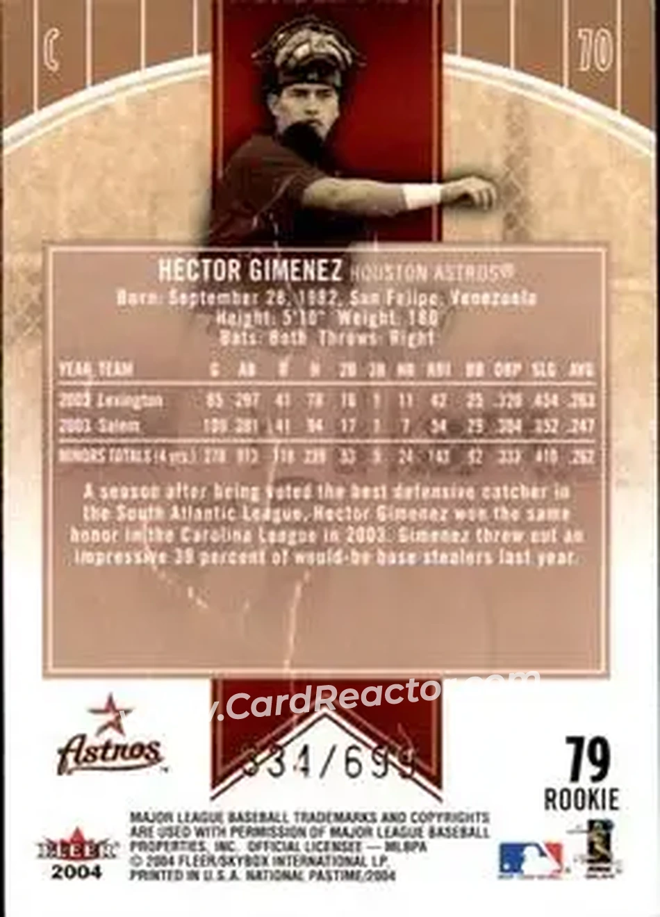 2004 Fleer National Pastime #79 - Hector Gimenez - Houston Astros - Back