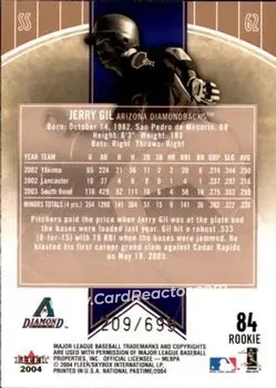 2004 Fleer National Pastime #84 - Jerry Gil - Arizona Diamondbacks - Back 2004 Fleer National Pastime #84 - Jerry Gil - Arizona Diamondbacks - Back
