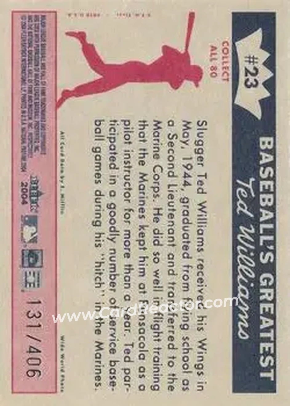 2004 Fleer National Pastime - 1959 Ted Williams Reprint #23 - Ted Williams - Boston Red Sox - Back 2004 Fleer National Pastime - 1959 Ted Williams Reprint #23 - Ted Williams - Boston Red Sox - Back