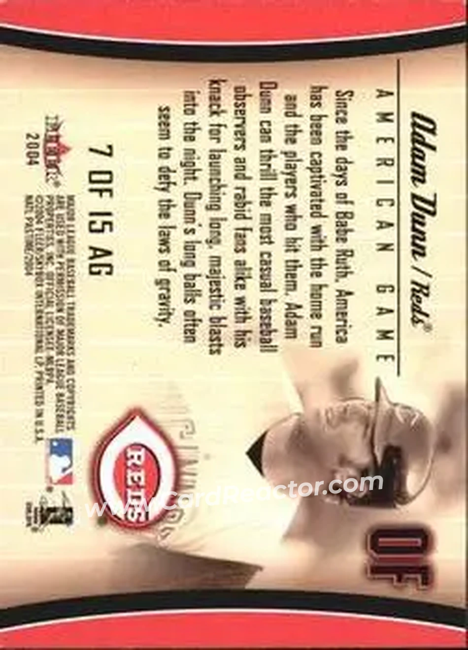 2004 Fleer National Pastime - American Game #7 AG - Adam Dunn - Cincinnati Reds - Back