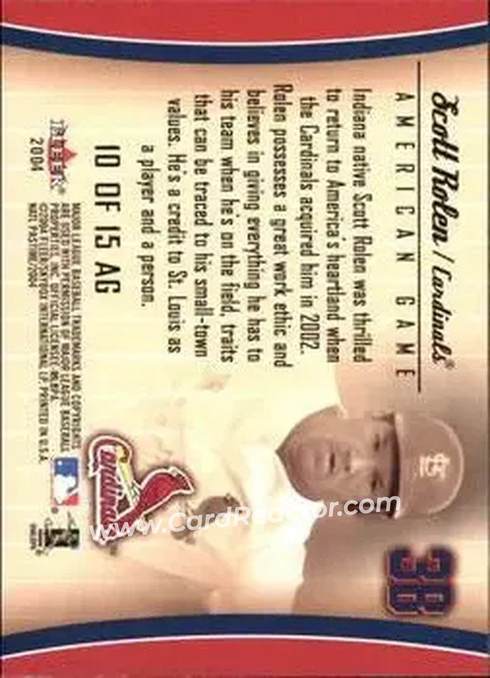 2004 Fleer National Pastime - American Game #10 AG - Scott Rolen - St. Louis Cardinals - Back