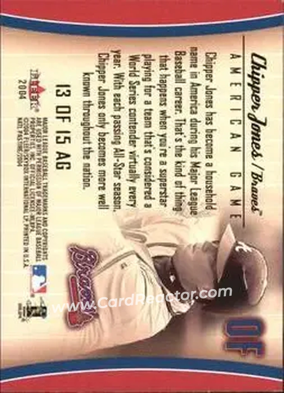 2004 Fleer National Pastime - American Game #13 AG - Chipper Jones - Atlanta Braves - Back