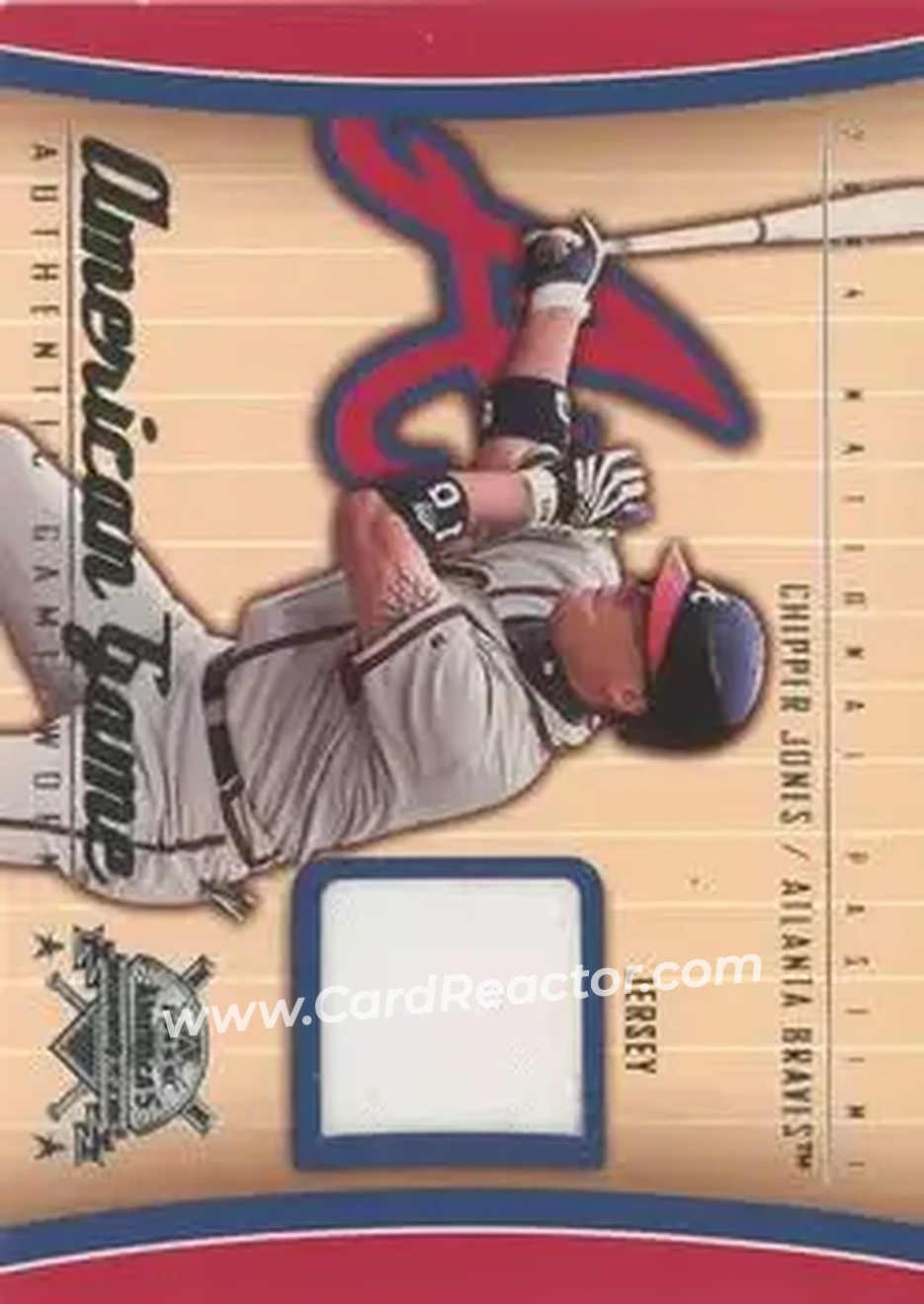 2004 Fleer National Pastime - American Game Jersey #AG-CJ - Chipper Jones - Atlanta Braves - Front 2004 Fleer National Pastime - American Game Jersey #AG-CJ - Chipper Jones - Atlanta Braves - Front