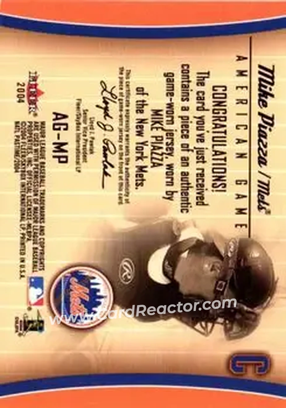 2004 Fleer National Pastime - American Game Jersey #AG-MP - Mike Piazza - New York Mets - Back