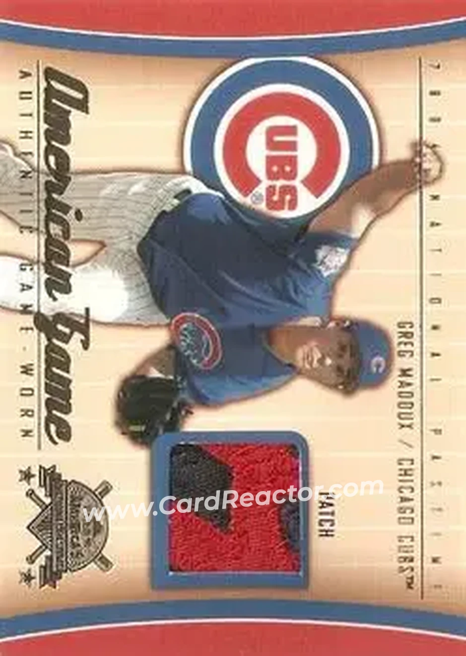 2004 Fleer National Pastime - American Game Patch #AG-GM - Greg Maddux - Atlanta Braves - Front 2004 Fleer National Pastime - American Game Patch #AG-GM - Greg Maddux - Atlanta Braves - Front