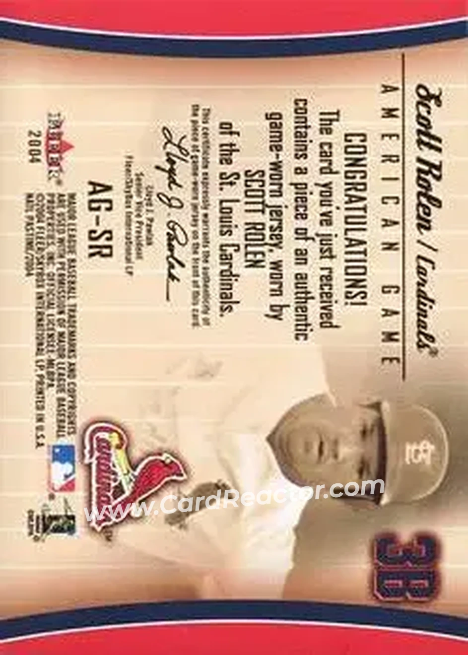 2004 Fleer National Pastime - American Game Patch #AG-SR - Scott Rolen - St. Louis Cardinals - Back 2004 Fleer National Pastime - American Game Patch #AG-SR - Scott Rolen - St. Louis Cardinals - Back