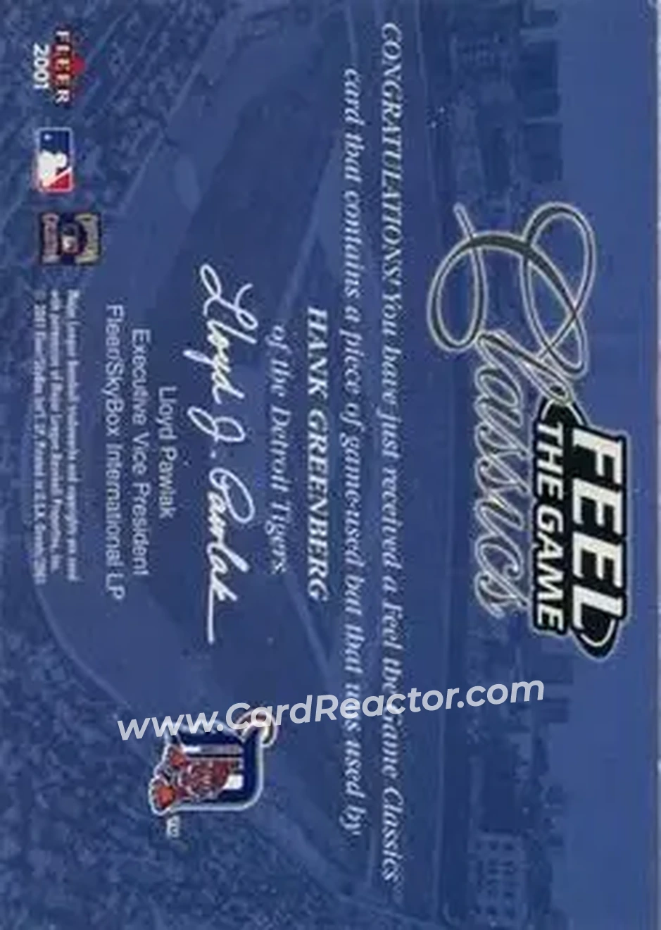 2004 Fleer National Pastime - Buyback Game Used #NNO - Hank Greenberg - Detroit Tigers - Back