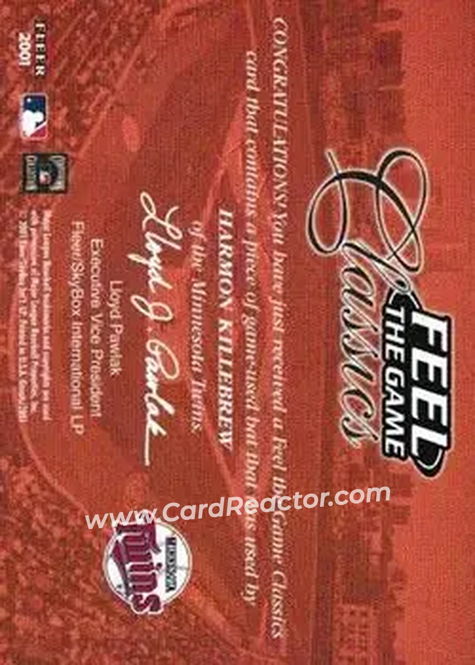 2004 Fleer National Pastime - Buyback Game Used #NNO - Harmon Killebrew - Minnesota Twins - Back
