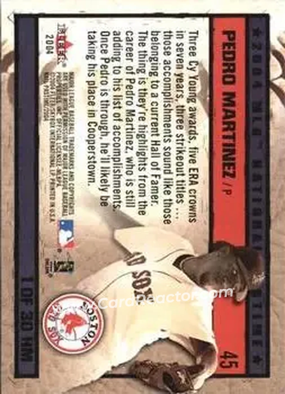 2004 Fleer National Pastime - History in the Making #1HM - Pedro Martinez - Boston Red Sox - Back 2004 Fleer National Pastime - History in the Making #1HM - Pedro Martinez - Boston Red Sox - Back