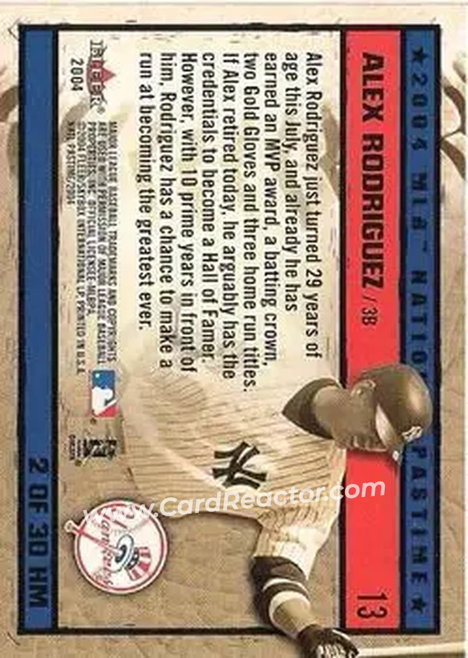 2004 Fleer National Pastime - History in the Making #2HM - Alex Rodriguez - New York Yankees - Back 2004 Fleer National Pastime - History in the Making #2HM - Alex Rodriguez - New York Yankees - Back