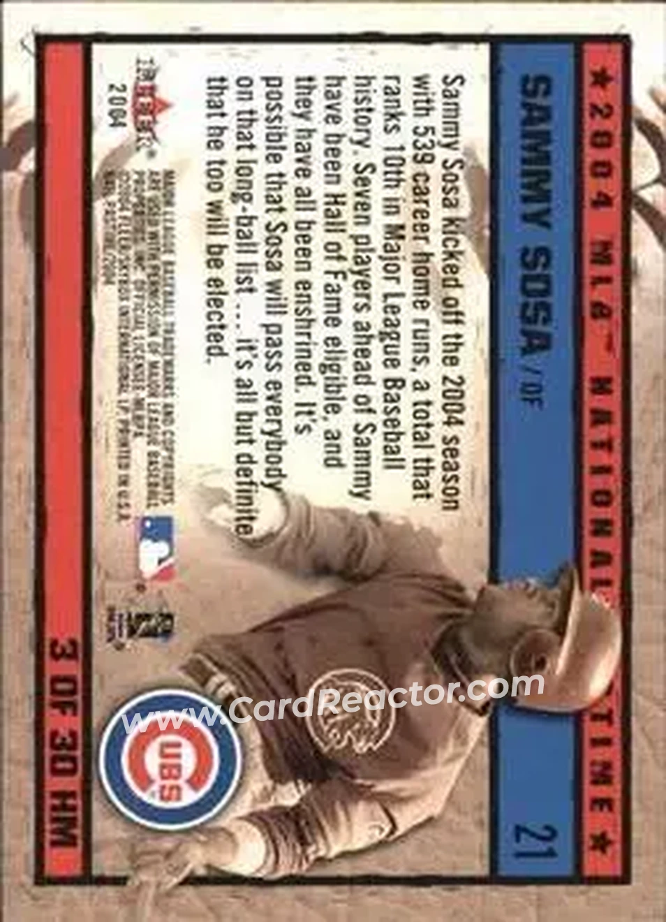 2004 Fleer National Pastime - History in the Making #3HM - Sammy Sosa - Chicago Cubs - Back 2004 Fleer National Pastime - History in the Making #3HM - Sammy Sosa - Chicago Cubs - Back