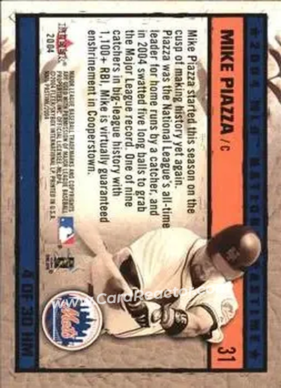 2004 Fleer National Pastime - History in the Making #4HM - Mike Piazza - New York Mets - Back