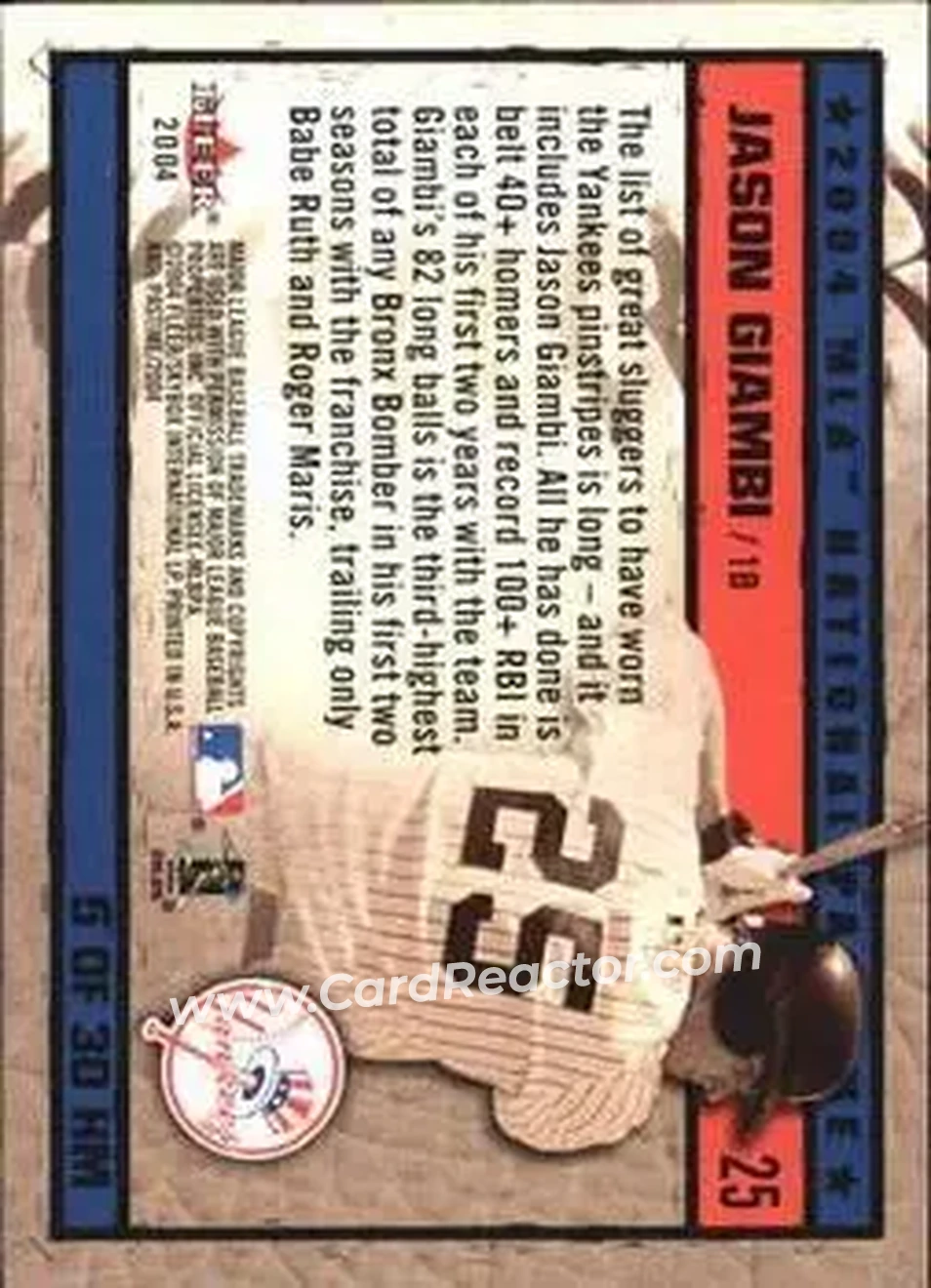2004 Fleer National Pastime - History in the Making #5HM - Jason Giambi - New York Yankees - Back 2004 Fleer National Pastime - History in the Making #5HM - Jason Giambi - New York Yankees - Back