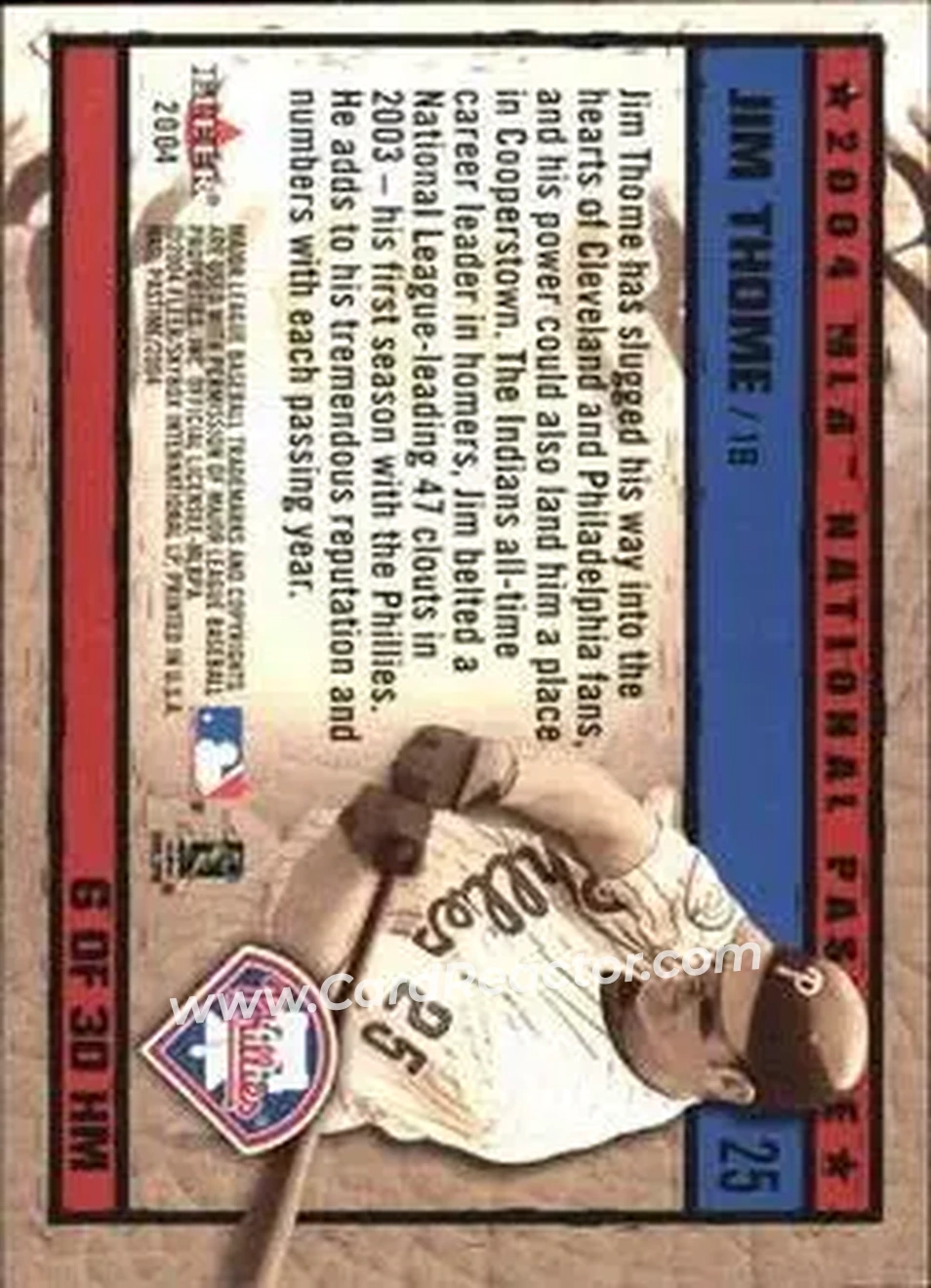 2004 Fleer National Pastime - History in the Making #6HM - Jim Thome - Philadelphia Phillies - Back 2004 Fleer National Pastime - History in the Making #6HM - Jim Thome - Philadelphia Phillies - Back
