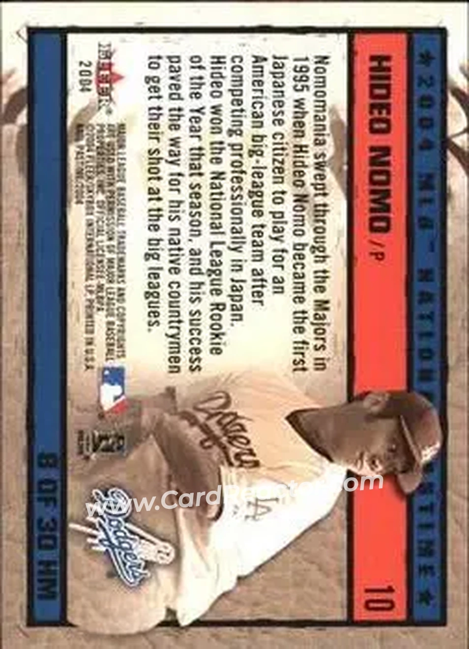 2004 Fleer National Pastime - History in the Making #8HM - Hideo Nomo - Los Angeles Dodgers - Back