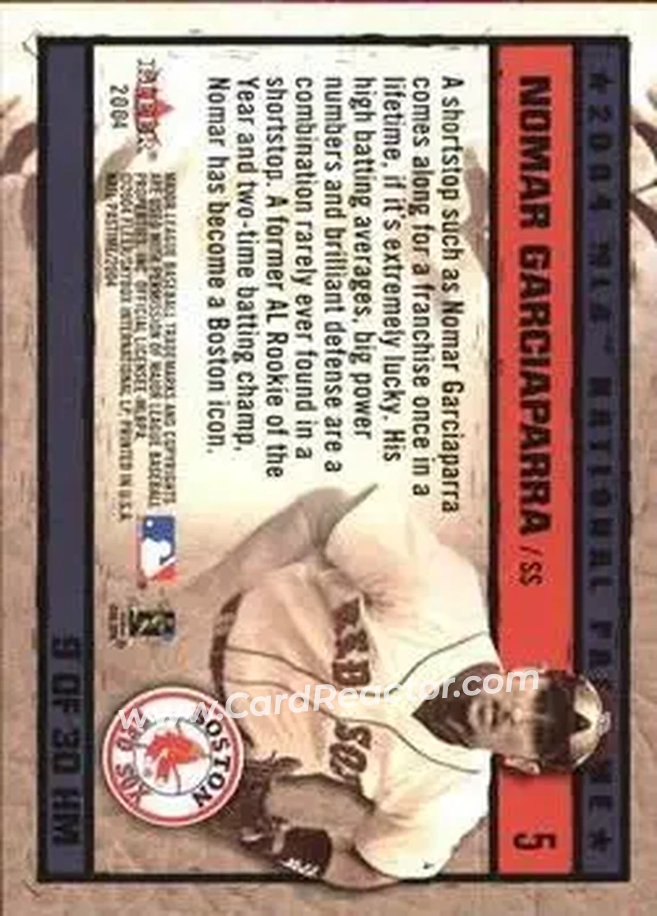 2004 Fleer National Pastime - History in the Making #9HM - Nomar Garciaparra - Boston Red Sox - Back