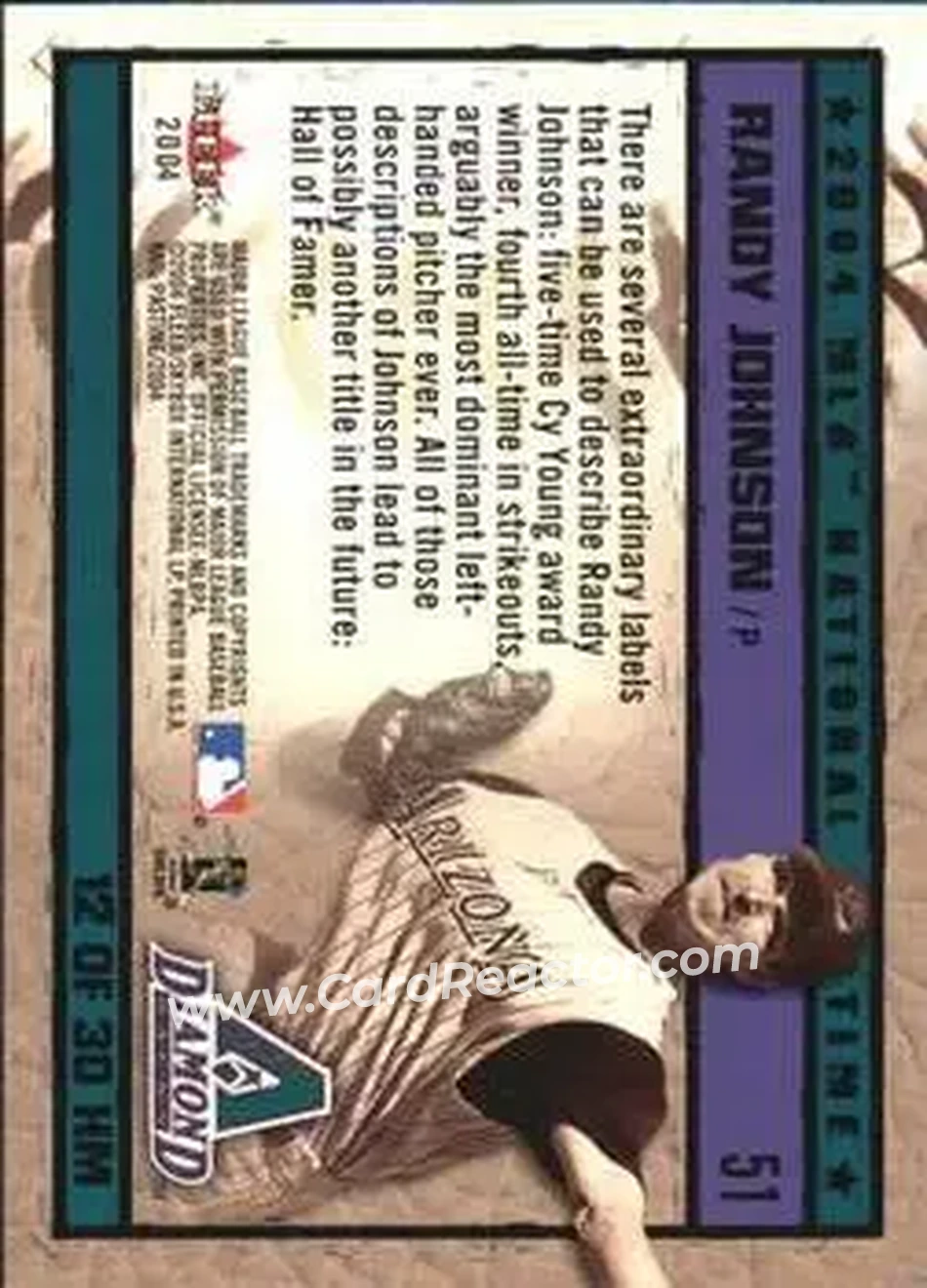 2004 Fleer National Pastime - History in the Making #12HM - Randy Johnson - Arizona Diamondbacks - Back 2004 Fleer National Pastime - History in the Making #12HM - Randy Johnson - Arizona Diamondbacks - Back