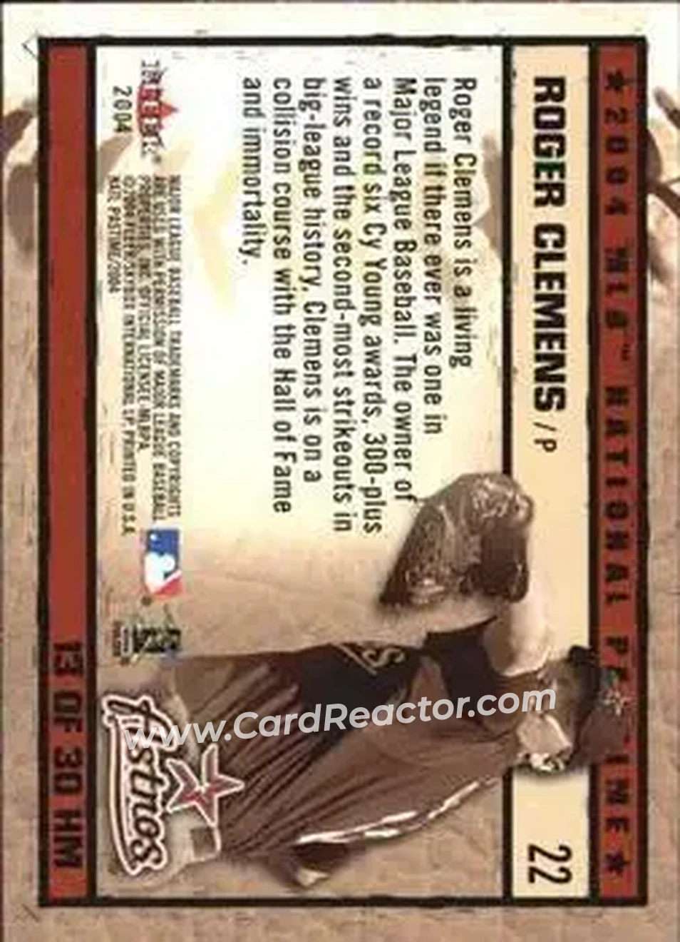2004 Fleer National Pastime - History in the Making #13HM - Roger Clemens - Houston Astros - Back