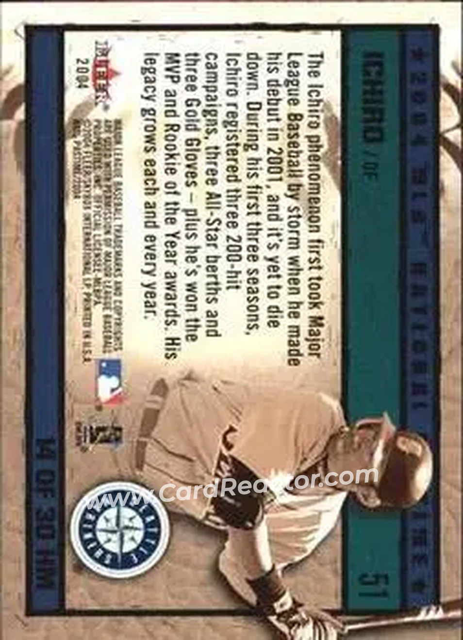 2004 Fleer National Pastime - History in the Making #14HM - Ichiro - Seattle Mariners - Back 2004 Fleer National Pastime - History in the Making #14HM - Ichiro - Seattle Mariners - Back